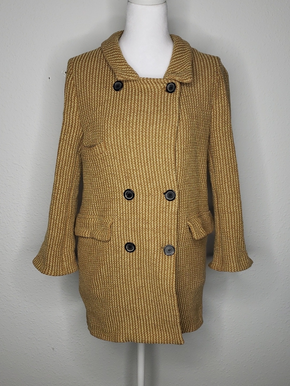 Zara Woman Crochet Knit Double Breasted Raffia Blazer Jacket Size S Pockets Boho